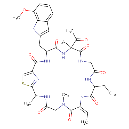 CCC1NC(=O)CNC(=O)C(C)(NC(=O)C(Cc2[nH]c3c(c2)cccc3OC)NC(=O)c2nc(C(NC(=O)CN(C(=O)/C(=CC)/NC1=O)C)C)sc2)C(=O)C