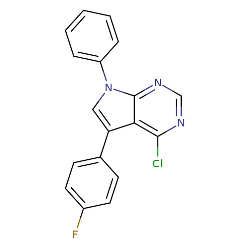 Fc1ccc(cc1)c1cn(c2c1c(Cl)ncn2)c1ccccc1