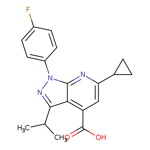 Fc1ccc(cc1)n1nc(c2c1nc(cc2C(=O)O)C1CC1)C(C)C