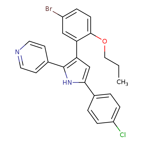 CCCOc1ccc(cc1c1cc([nH]c1c1ccncc1)c1ccc(cc1)Cl)Br