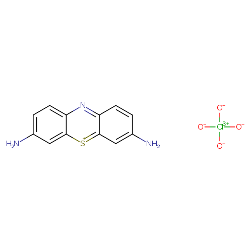 [O-][Cl](=O)(=O)=O.Nc1ccc2c(c1)[s+]c1c(n2)ccc(c1)N