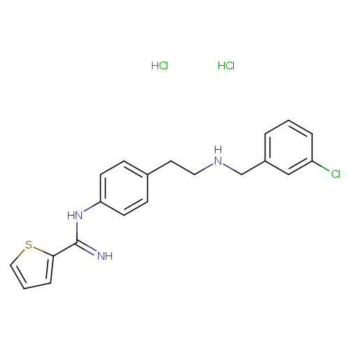 Clc1cccc(c1)CNCCc1ccc(cc1)NC(=N)c1cccs1.Cl.Cl
