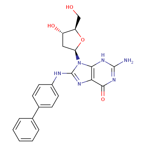 OC[C@H]1O[C@H](C[C@@H]1O)n1c(Nc2ccc(cc2)c2ccccc2)nc2c1[nH]c(N)nc2=O