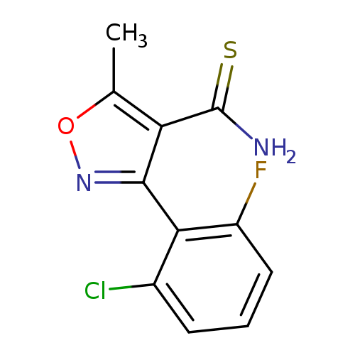 Fc1cccc(c1c1noc(c1C(=S)N)C)Cl