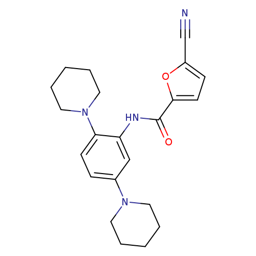 N#Cc1ccc(o1)C(=O)Nc1cc(ccc1N1CCCCC1)N1CCCCC1