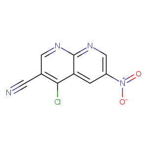 N#Cc1cnc2c(c1Cl)cc(cn2)[N+](=O)[O-]