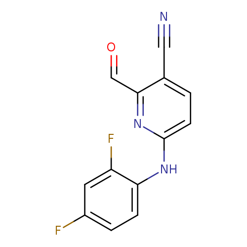 O=Cc1nc(ccc1C#N)Nc1ccc(cc1F)F