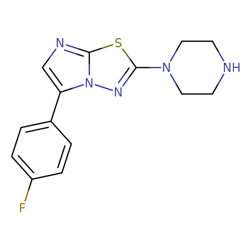 Fc1ccc(cc1)c1cnc2n1nc(s2)N1CCNCC1