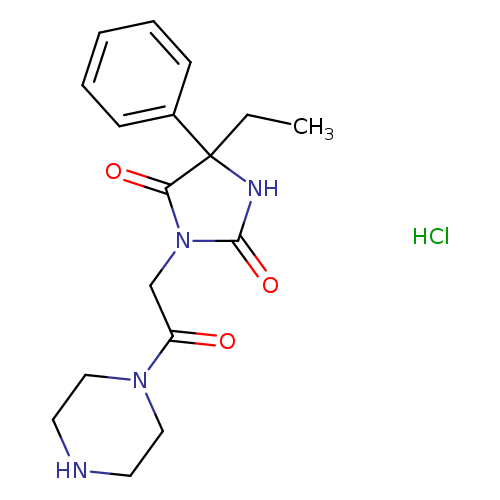 CCC1(NC(=O)N(C1=O)CC(=O)N1CCNCC1)c1ccccc1.Cl