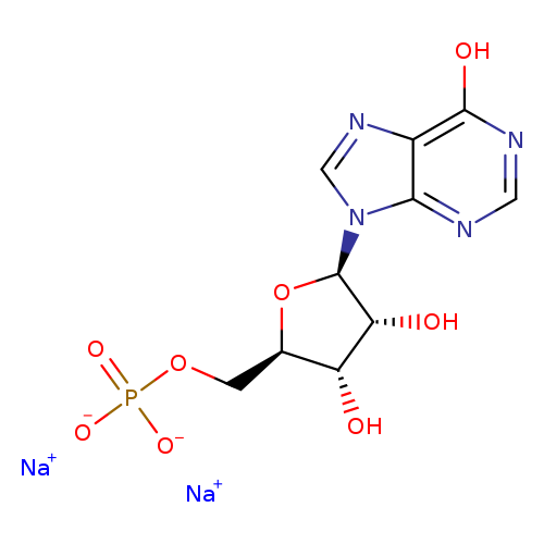 O[C@@H]1[C@H](O)[C@H](O[C@H]1n1cnc2c1ncnc2O)COP(=O)([O-])[O-].[Na+].[Na+]