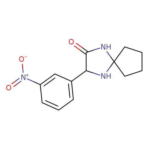 O=C1NC2(NC1c1cccc(c1)[N+](=O)[O-])CCCC2