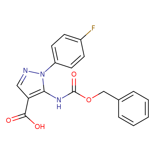 O=C(Nc1c(cnn1c1ccc(cc1)F)C(=O)O)OCc1ccccc1