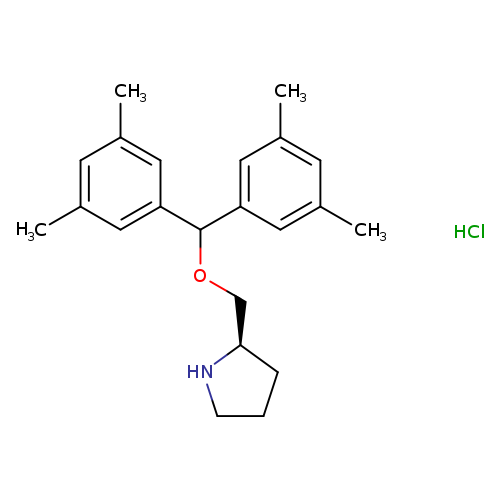 Cc1cc(cc(c1)C)C(c1cc(C)cc(c1)C)OC[C@H]1CCCN1.Cl