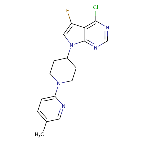Cc1ccc(nc1)N1CCC(CC1)n1cc(c2c1ncnc2Cl)F
