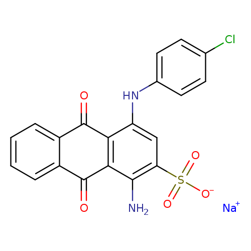 Clc1ccc(cc1)Nc1cc(c(c2c1C(=O)c1ccccc1C2=O)N)S(=O)(=O)[O-].[Na+]