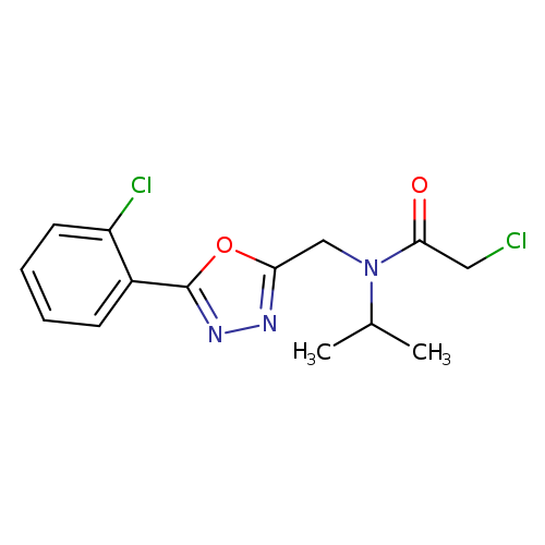 ClCC(=O)N(C(C)C)Cc1nnc(o1)c1ccccc1Cl