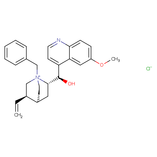 C=C[C@H]1C[N+]2(CC[C@H]1C[C@H]2[C@@H](c1ccnc2c1cc(OC)cc2)O)Cc1ccccc1.[Cl-]