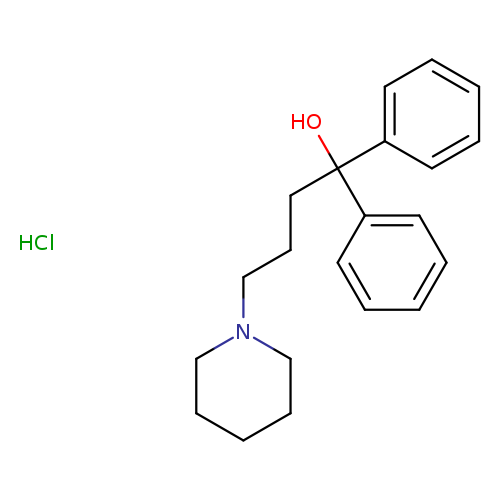 OC(c1ccccc1)(c1ccccc1)CCCN1CCCCC1.Cl