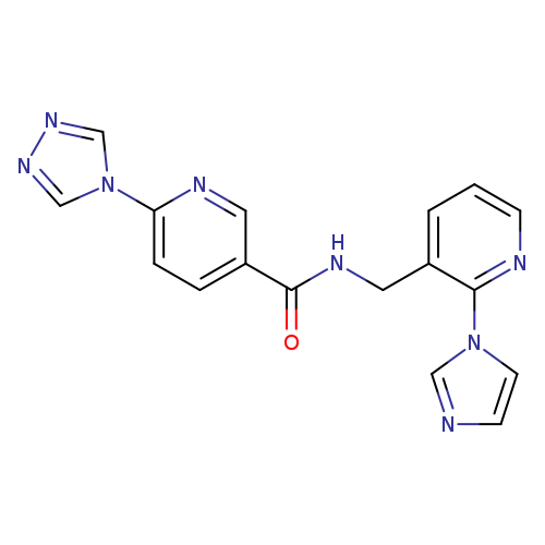 O=C(c1ccc(nc1)n1cnnc1)NCc1cccnc1n1ccnc1
