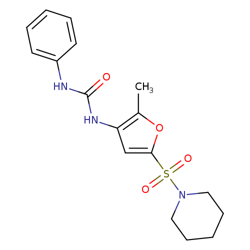 O=C(Nc1ccccc1)Nc1cc(oc1C)S(=O)(=O)N1CCCCC1