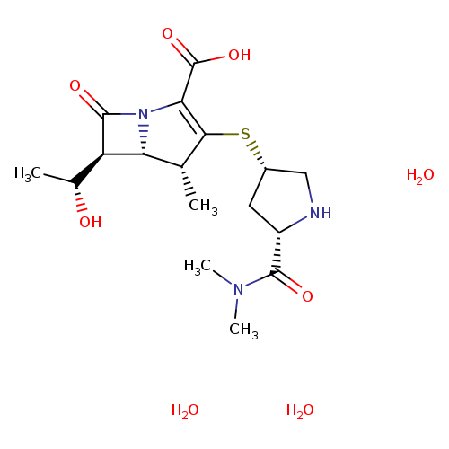 C[C@H]([C@H]1C(=O)N2[C@@H]1[C@@H](C)C(=C2C(=O)O)S[C@@H]1CN[C@@H](C1)C(=O)N(C)C)O.O.O.O