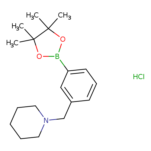 CC1(C)OB(OC1(C)C)c1cccc(c1)CN1CCCCC1.Cl