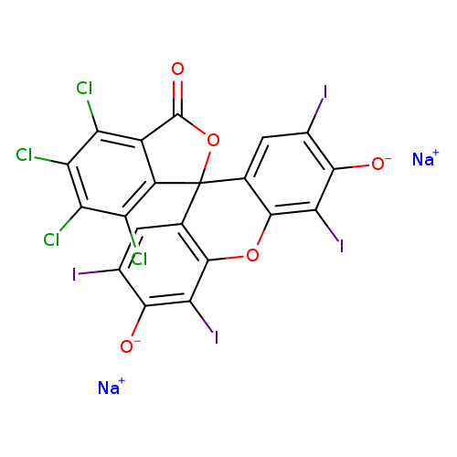 [O-]c1c(I)cc2c(c1I)Oc1c(C32OC(=O)c2c3c(Cl)c(Cl)c(c2Cl)Cl)cc(c(c1I)[O-])I.[Na+].[Na+]
