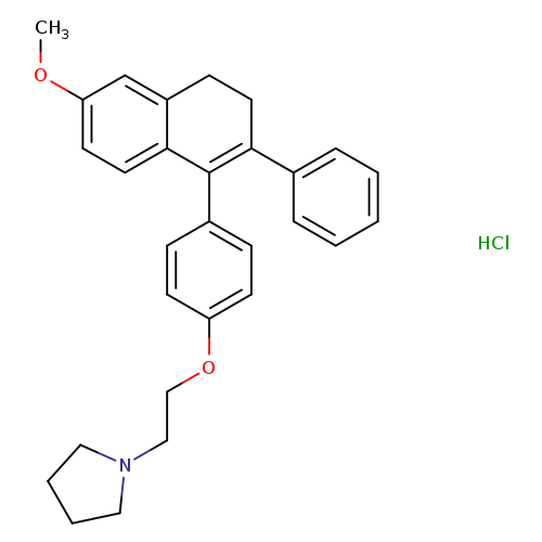 COc1ccc2c(c1)CCC(=C2c1ccc(cc1)OCCN1CCCC1)c1ccccc1.Cl