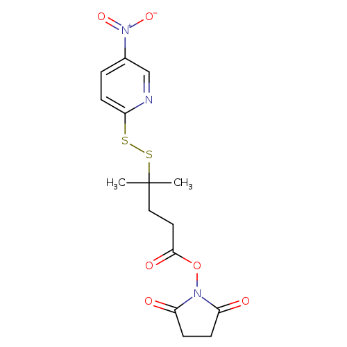 O=C(ON1C(=O)CCC1=O)CCC(SSc1ccc(cn1)[N+](=O)[O-])(C)C
