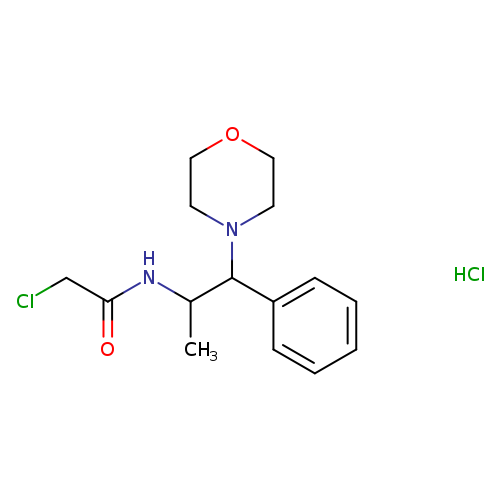 ClCC(=O)NC(C(c1ccccc1)N1CCOCC1)C.Cl