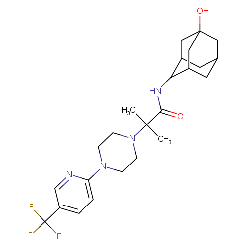 O=C(C(N1CCN(CC1)c1ccc(cn1)C(F)(F)F)(C)C)NC1C2CC3CC1CC(C2)(C3)O