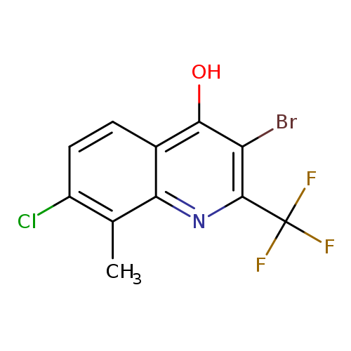 Clc1ccc2c(c1C)nc(c(c2O)Br)C(F)(F)F