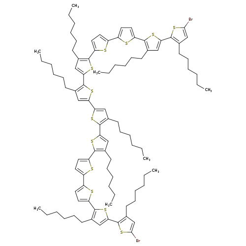 CCCCCCc1cc(sc1c1cc(c(s1)c1ccc(s1)c1ccc(s1)c1sc(cc1CCCCCC)c1sc(cc1CCCCCC)Br)CCCCCC)c1cc(c(s1)c1cc(c(s1)c1ccc(s1)c1ccc(s1)c1sc(cc1CCCCCC)c1sc(cc1CCCCCC)Br)CCCCCC)CCCCCC