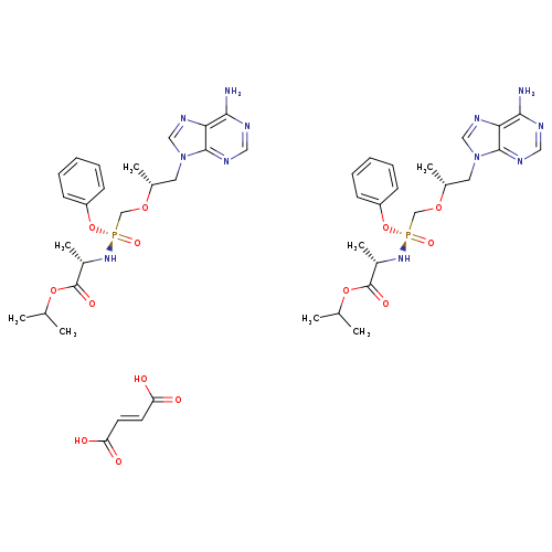 C[C@H](Cn1cnc2c1ncnc2N)OC[P@@](=O)(N[C@H](C(=O)OC(C)C)C)Oc1ccccc1.C[C@H](Cn1cnc2c1ncnc2N)OC[P@@](=O)(N[C@H](C(=O)OC(C)C)C)Oc1ccccc1.OC(=O)/C=C/C(=O)O