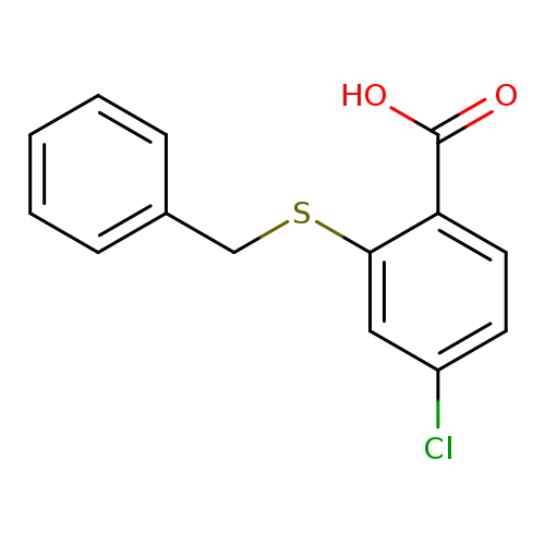 Clc1ccc(c(c1)SCc1ccccc1)C(=O)O