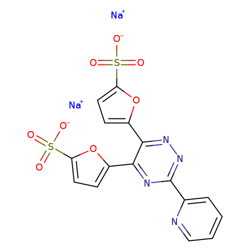 [O-]S(=O)(=O)c1ccc(o1)c1nc(nnc1c1ccc(o1)S(=O)(=O)[O-])c1ccccn1.[Na+].[Na+]
