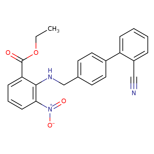 CCOC(=O)c1cccc(c1NCc1ccc(cc1)c1ccccc1C#N)[N+](=O)[O-]