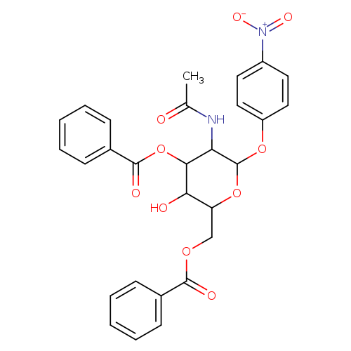 CC(=O)NC1C(Oc2ccc(cc2)[N+](=O)[O-])OC(C(C1OC(=O)c1ccccc1)O)COC(=O)c1ccccc1