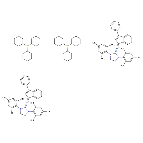 C1CCC(CC1)P(C1CCCCC1)C1CCCCC1.C1CCC(CC1)P(C1CCCCC1)C1CCCCC1.Cc1cc(C)c(c(c1)C)N1CCN(C1=[Ru+2]=C1C=C(c2c1cccc2)c1ccccc1)c1c(C)cc(cc1C)C.Cc1cc(C)c(c(c1)C)N1CCN(C1=[Ru+2]=C1C=C(c2c1cccc2)c1ccccc1)c1c(C)cc(cc1C)C.[Cl-].[Cl-]