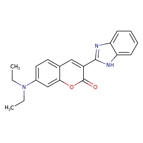 CCN(c1ccc2c(c1)oc(=O)c(c2)c1nc2c([nH]1)cccc2)CC