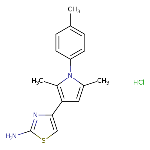 Cc1ccc(cc1)n1c(C)cc(c1C)c1csc(n1)N.Cl