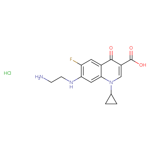 NCCNc1cc2c(cc1F)c(=O)c(cn2C1CC1)C(=O)O.Cl