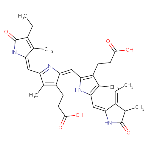 CCC1=C(C)/C(=CC2=N/C(=C/c3[nH]c(c(c3CCC(=O)O)C)/C=C3/NC(=O)C(/C3=CC)C)/C(=C2C)CCC(=O)O)/NC1=O