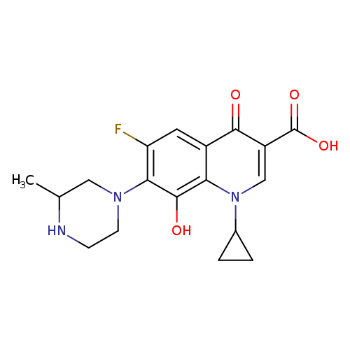 CC1NCCN(C1)c1c(F)cc2c(c1O)n(cc(c2=O)C(=O)O)C1CC1