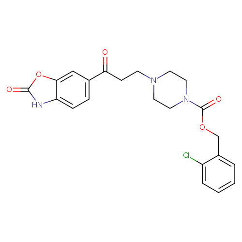 O=c1oc2c([nH]1)ccc(c2)C(=O)CCN1CCN(CC1)C(=O)OCc1ccccc1Cl
