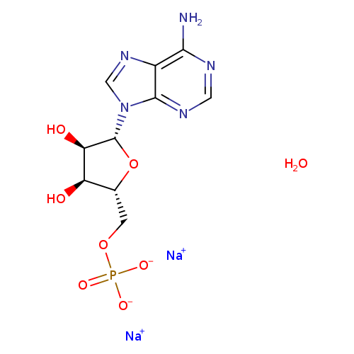 O[C@@H]1[C@H](O)[C@H](O[C@H]1n1cnc2c1ncnc2N)COP(=O)([O-])[O-].[Na+].[Na+].O