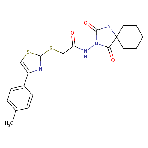 O=C(NN1C(=O)NC2(C1=O)CCCCC2)CSc1scc(n1)c1ccc(cc1)C