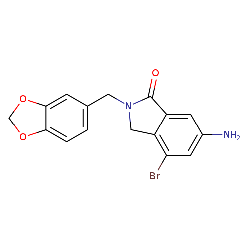 Nc1cc(Br)c2c(c1)C(=O)N(C2)Cc1ccc2c(c1)OCO2