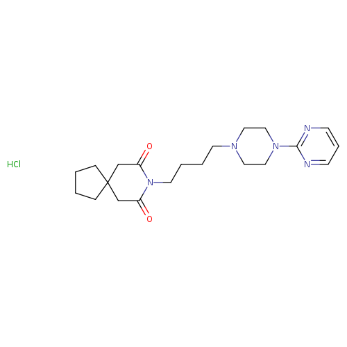 O=C1CC2(CCCC2)CC(=O)N1CCCCN1CCN(CC1)c1ncccn1.Cl