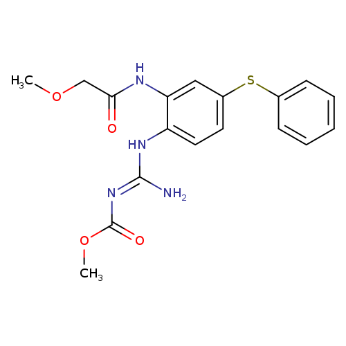 COCC(=O)Nc1cc(ccc1N/C(=N/C(=O)OC)/N)Sc1ccccc1